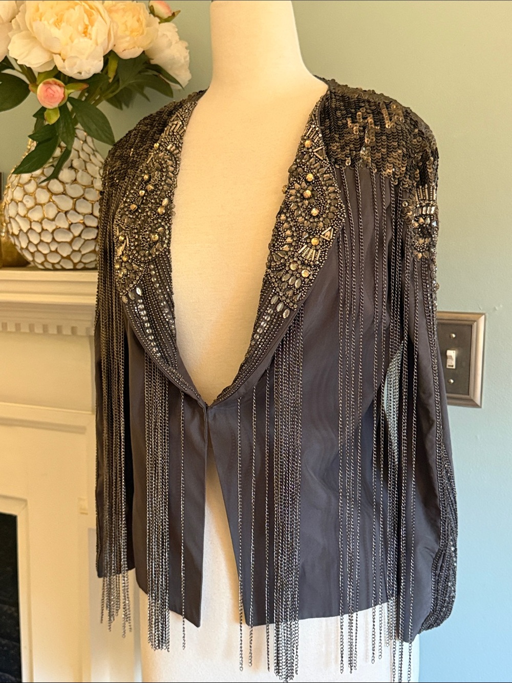 Haute Hippie Charcoal Gray Beaded Fringe Jacket - Size S - Picture 5 of 12